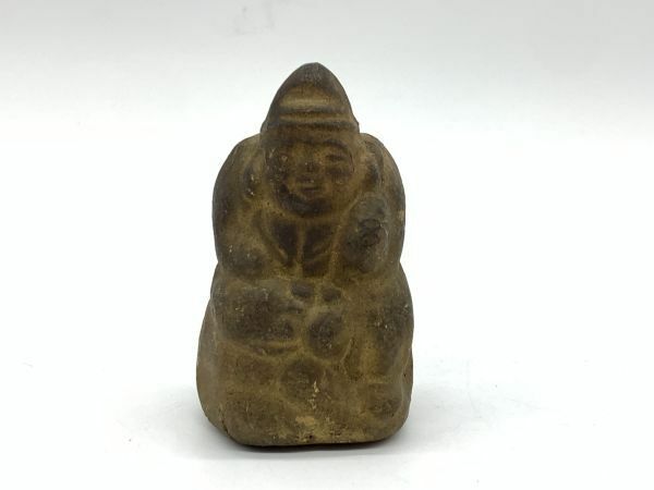 【恵比寿・大黒天】時代物　仏像　陶製　金塗『恵比寿』高7.2cm 　古美術/七福神/縁起物　定形外可　N1122C