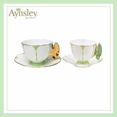 Aynsley エインズレイ　イギリス　洋食器　茶器　限定色　蝴蝶柄　蝶々　カップ＆ソーサー　4点セット　お祝い　プレゼント　グリーン