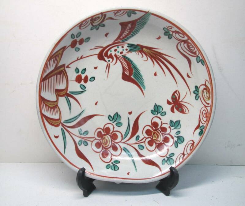 アンティーク 飾り皿 中皿 赤絵 花鳥図 