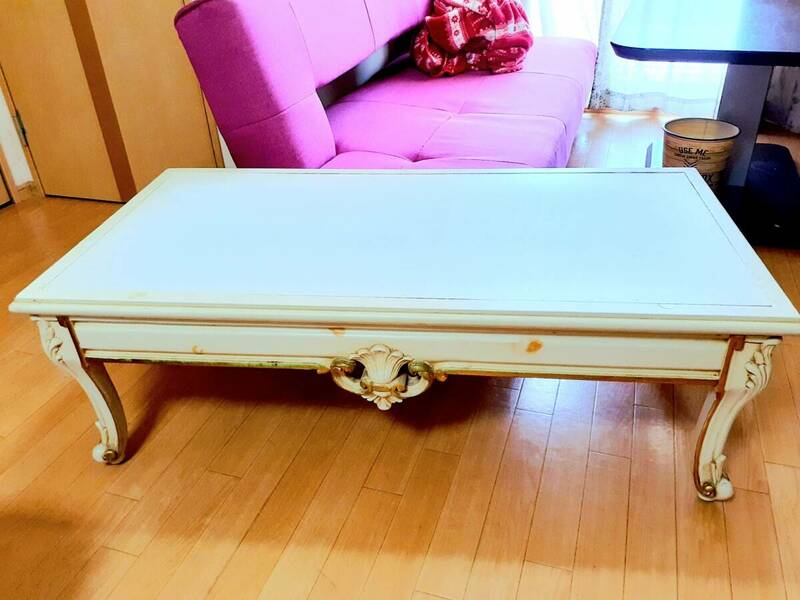 ヨーロピアン調 センターテーブル 猫脚 エレガント 姫系 アンティーク風 木製 ホワイト