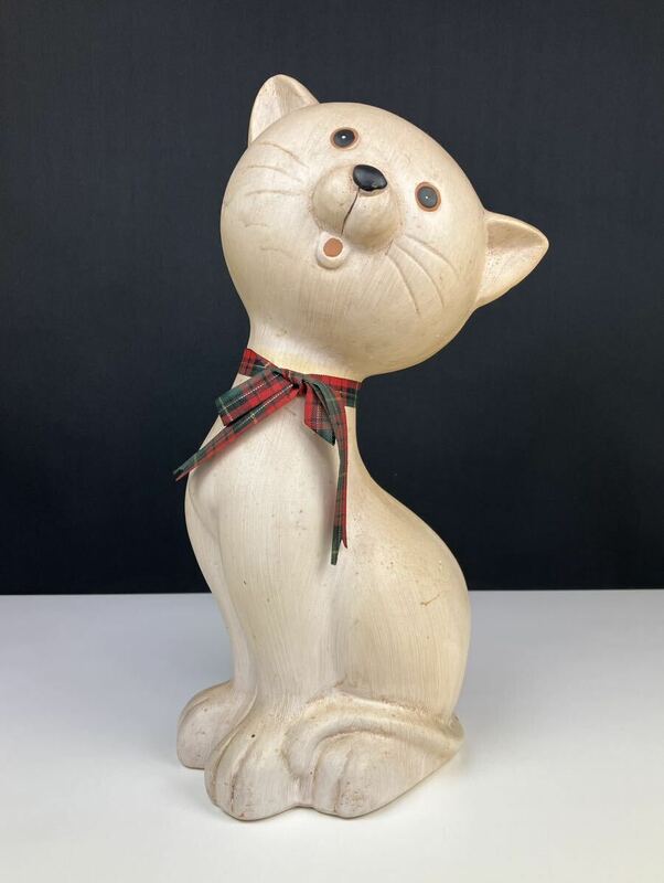 【珍品】猫 オブジェ 置物 昭和 レトロ 陶器 ねこ