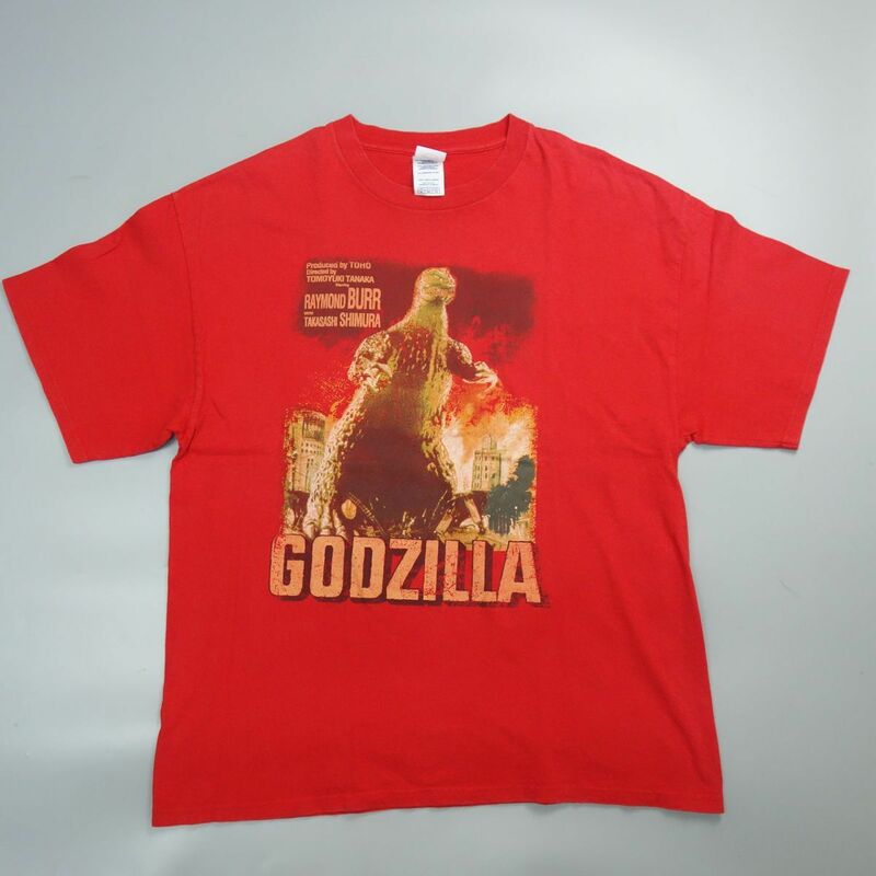90s 90年代 USA製 GODZILLA ゴジラ 半袖Tシャツ 赤 メンズ XL 映画 ヴィンテージ
