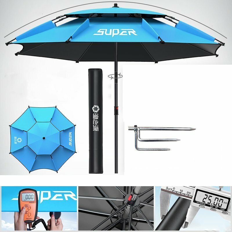 釣り用 日傘 パラソル フィッシングパラソル 雨傘 ビーチパラソル 360度回転 収納袋付き 角度調節 UVカット 防水 防風 2m