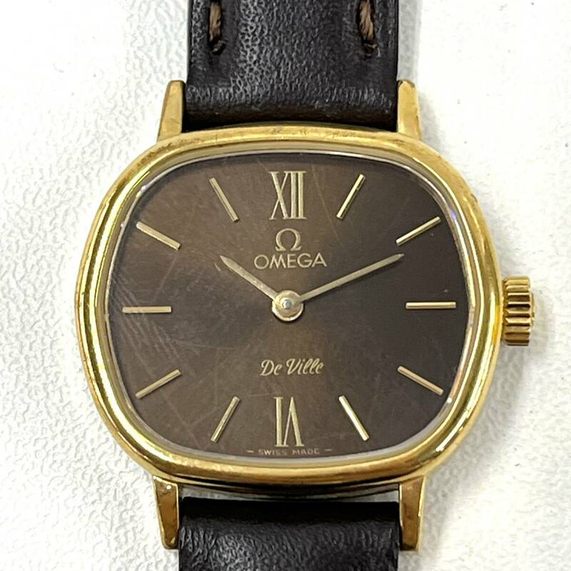 Z850-K32-3077◎ OMEGA オメガ Ω レディース腕時計 DE VILLE デビル 12 BAMBI 手巻き ブラウン文字盤
