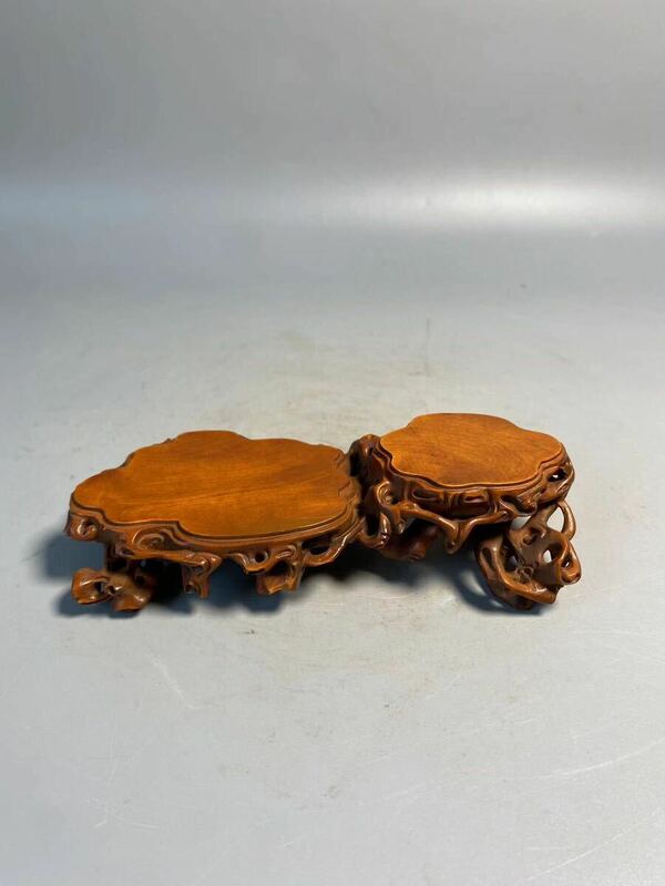 旧家蔵出 黄楊木 花台 炉台 唐木 置台 飾台 煎茶道具 中国古玩 中国美術 唐物 木彫
