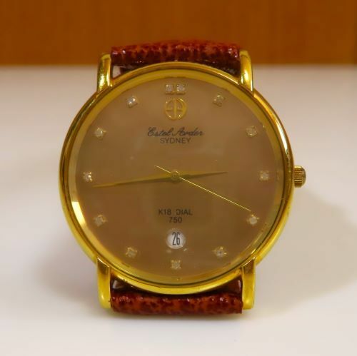 Estel Arden SYDNEY エステルアーデン 3針日付表示クォーツ メンズ腕時計 K18 DIAL 750 18金 文字盤/ベルト、電池交換済み