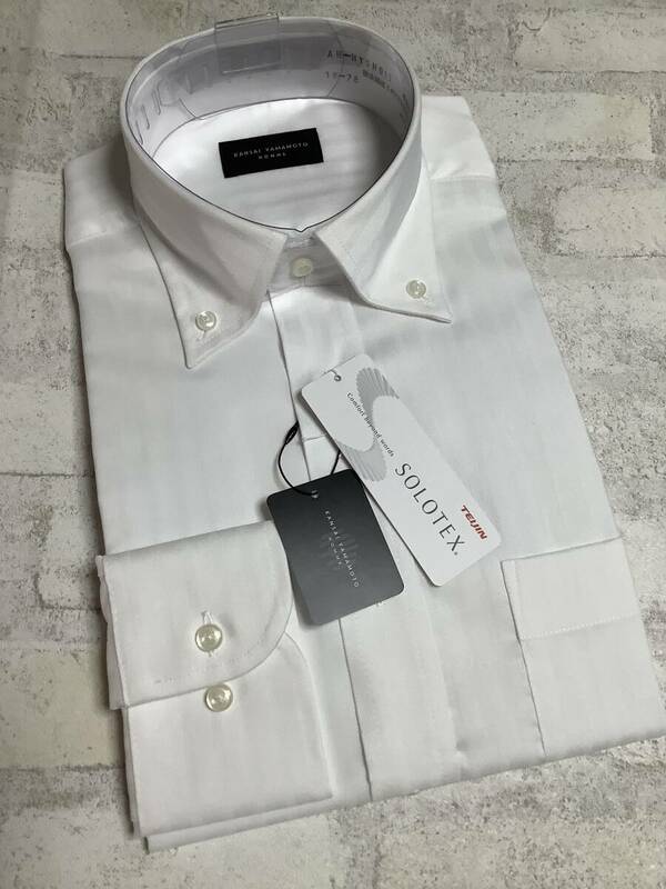 新品未使用　38-78 Ｓ Mサイズ カッターシャツ 　ベーシックシルエット　白ボタンダウンドレスシャツ　白ドビーストライプ