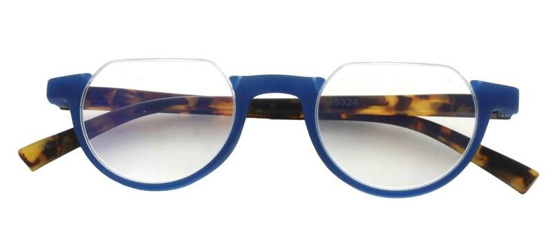 メイガン 老眼鏡 ブルーライトカット レディース メンズ お洒落 薄型 逆ナイロール アンダーリム 下ふち ブルー 度数+2.50 (color