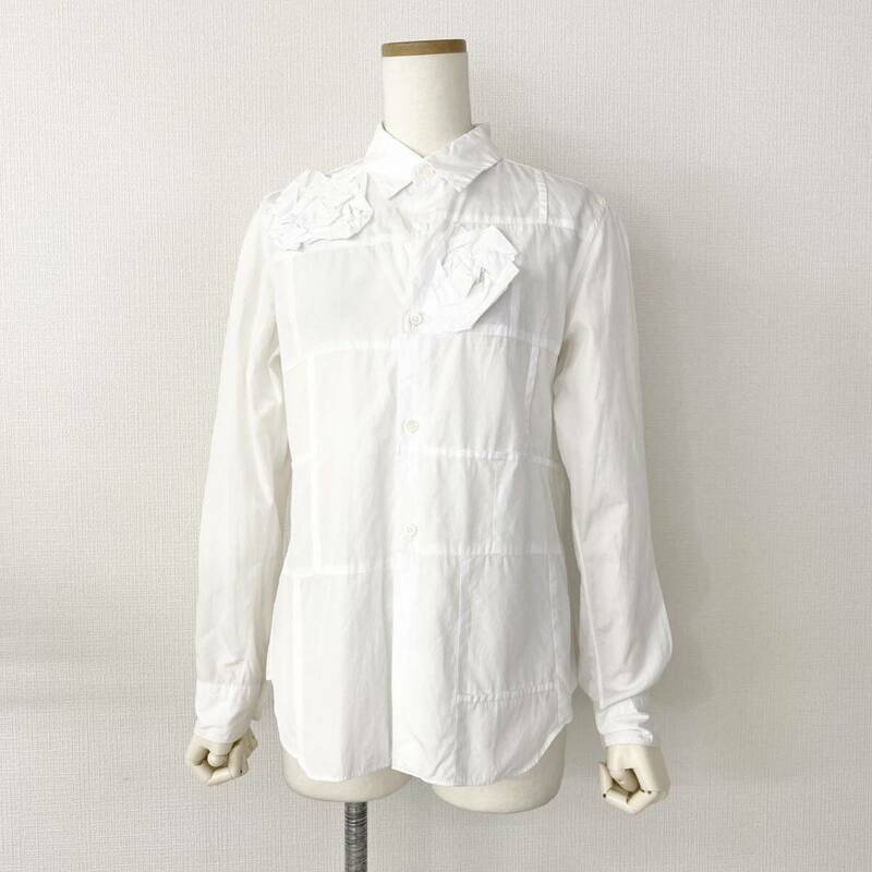 Ee22 robe de chambre COMME des GARCONS 長袖シャツ ドレスシャツ 薔薇モチーフ トップス ホワイト Mサイズ レディース 女性服