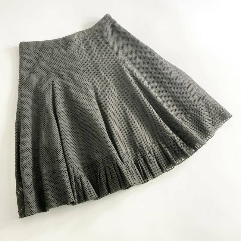 Ae31《美品》A-K-R-I-S- punto アクリス フレアスカート パンチングスカート ひざ丈 IT-42（Mサイズ ）ダークブラウン レディース 女性服