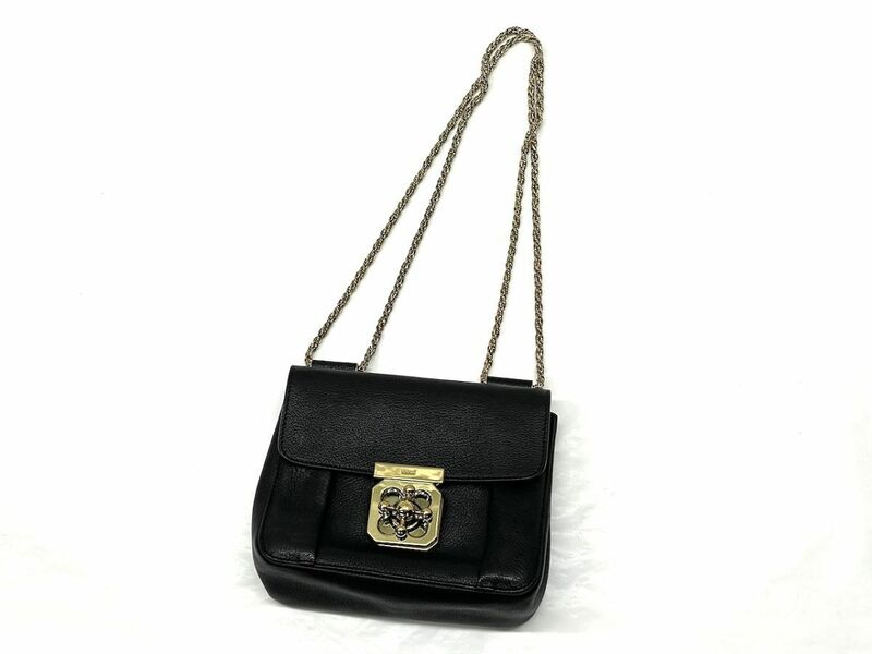 【E958】美品 Chloe クロエ エルシー ショルダーバッグ チェーンショルダー ゴールド金具 黒 ブラック 保管袋あり 正規品