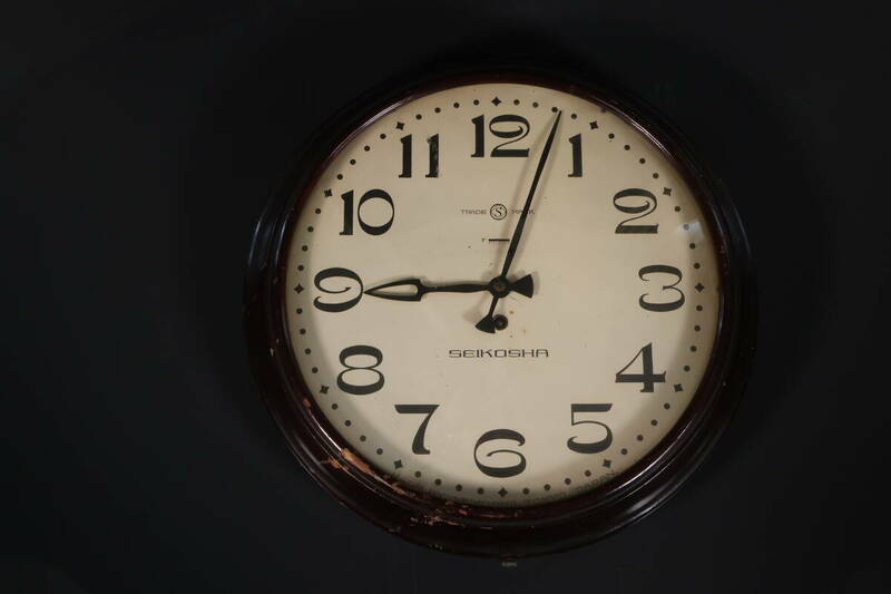 【和】(9372)　時代古作　セイコー丸時計　柱時計　ゼンマイ式　ジャンク　機械式　部品取り　修理用