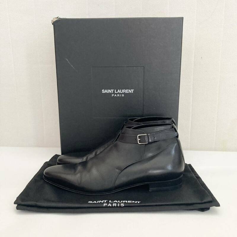 美中古 室内2-3回履きのみ◆SAINT LAURENT PARIS◆クロップドジョッパーブーツ 42 サンローランパリ ショートブーツ ブラック 黒 27cm