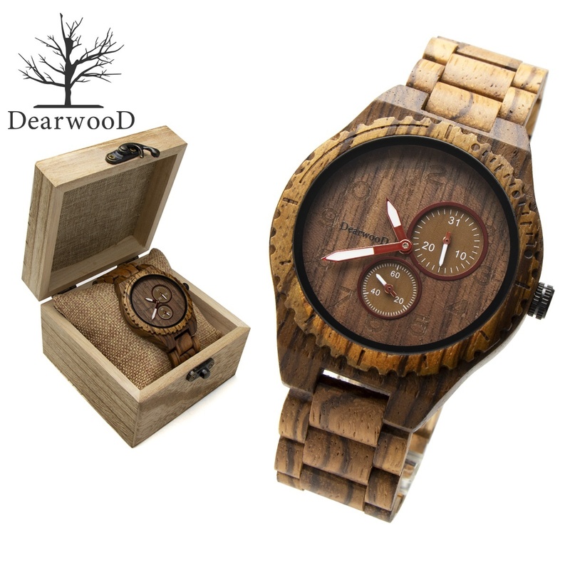 DearwooD ディアウッド 木の腕時計 ウッドウォッチ ゼブラウッド メンズ 木製 アナログ スモールセコンド 男性 腕時計 ウッドブレスレット