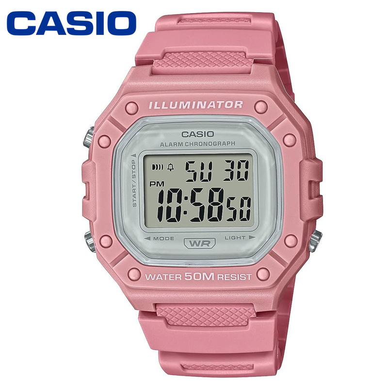 CASIO カシオ W218 くすみピンク レディース レディス 女性 キッズ 薄型 軽量 防水 スクエア デジタル 四角 腕時計 小学生 中学生