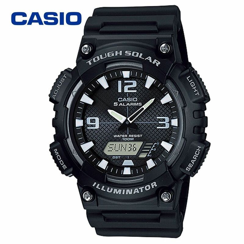 CASIO カシオ ソーラー アナログ デジタル AQS810 ブラック ホワイト 腕時計 メンズ 男性用 中学生 高校生 軽量 ストップウォッチ 防水