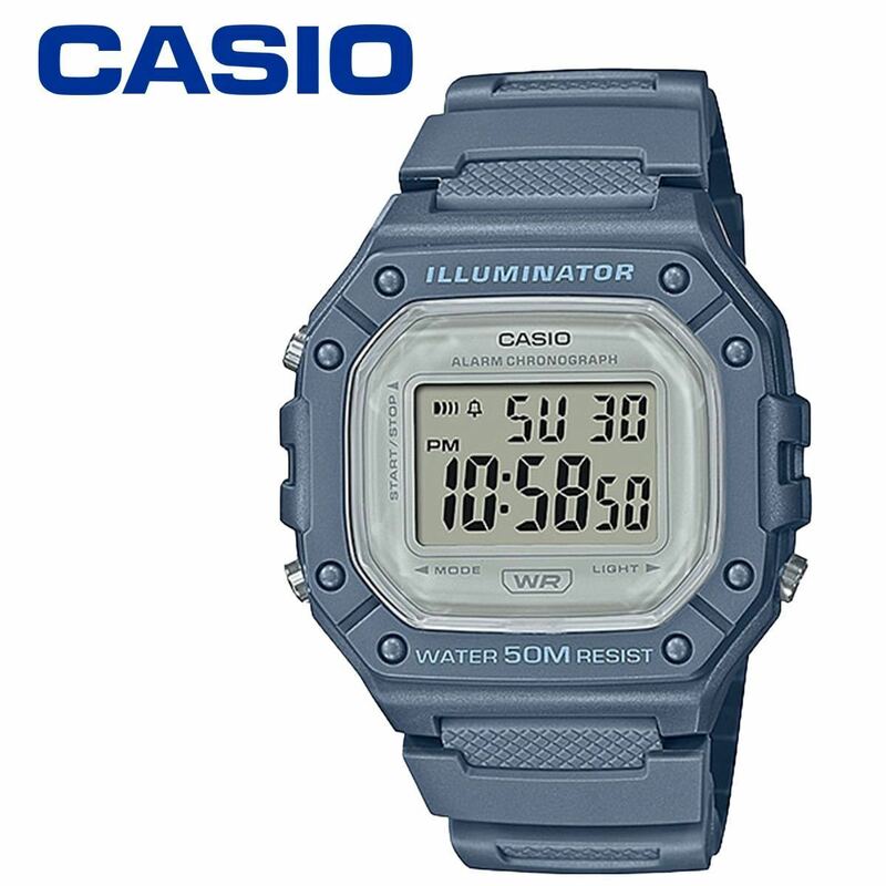 CASIO カシオ W218 腕時計 くすみブルー 防水 スクエア デジタル メンズ レディース キッズ 女性 子供 中学生 高校生 簡単操作 アラーム