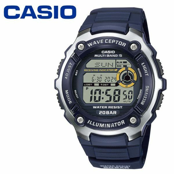 カシオ CASIO 電波 腕時計 20気圧防水 WV200R ブルー ネイビー デジタル シンプル 電波時計 マリンスポーツ メンズ 男性 キッズ 子供