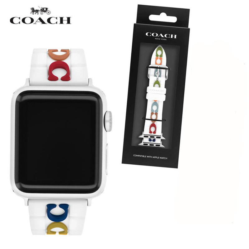 COACH コーチ Apple Watch アップルウォッチ ホワイト マルチカラー C 14700099 シグネチャー シリコン ラバー ストラップ 38mm 40mm 41mm