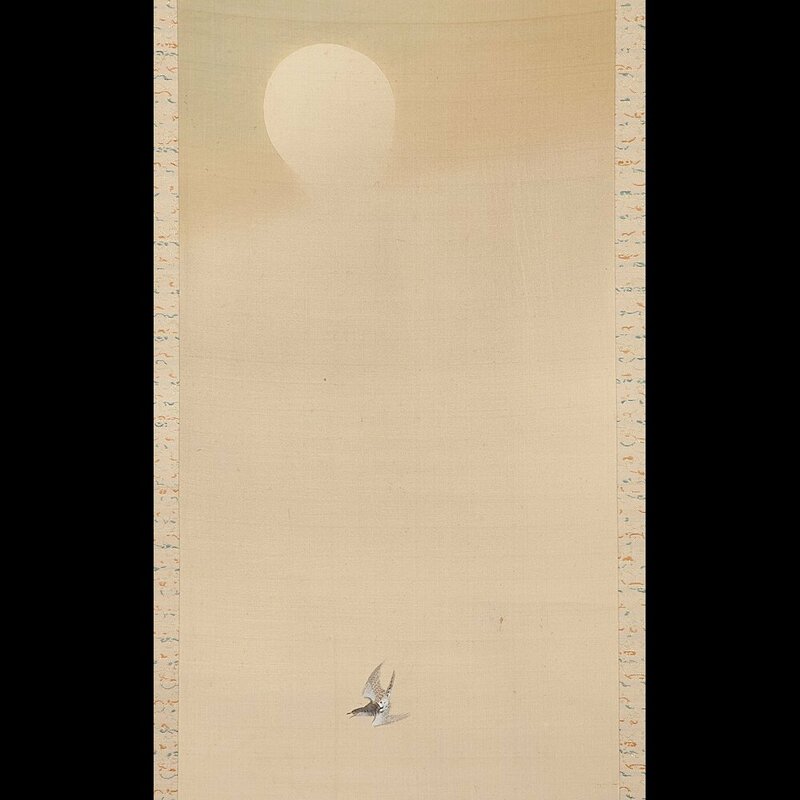 【五】今井景樹 『月に時鳥』 真作 絹本 淡彩 掛軸 箱付