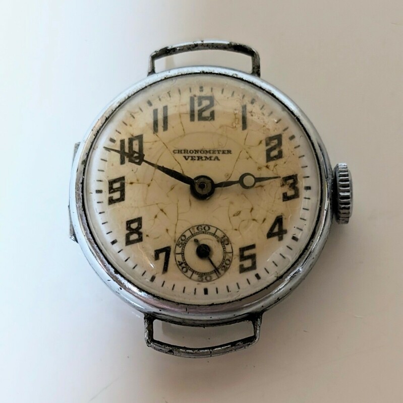 当時物 CHRONOMETER VERMA 15JEWELS クロノメーター15石 スモセコ 手巻き機械式腕時計 稼働品 動作未確認 現状品