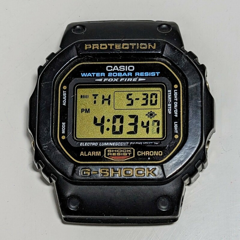 当時物 廃盤 希少レア CASIO G-SHOCK GW-5600E G-SHOCK PROTECTION FOX FIRE ALARM CHRONO ブラック＆ゴールド 電池交換済 稼働品