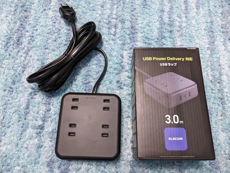 0605u1531　エレコム 電源タップ 雷ガード 3m 4個口 USB 32W [ USB-A 2ポート/ USB-C 1ポート ] 卓上タップ 充電器 ブラック ECT-25430BK