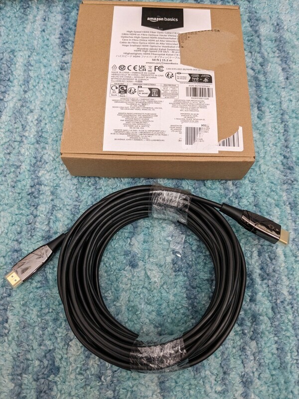 0605u1718　Amazonベーシック 光ファイバーケーブル HDMI ハイスピード 18 Gpbs 4K/60Hz 約15.2m ブラック
