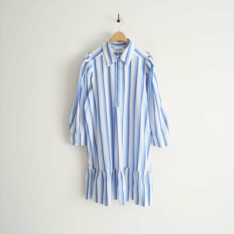 2024SS今季 / 未使用 / GANNI ガニー / Stripe Cotton Mini Shirt Dress ドレス ワンピース 38 / F9021 / 2405-0186