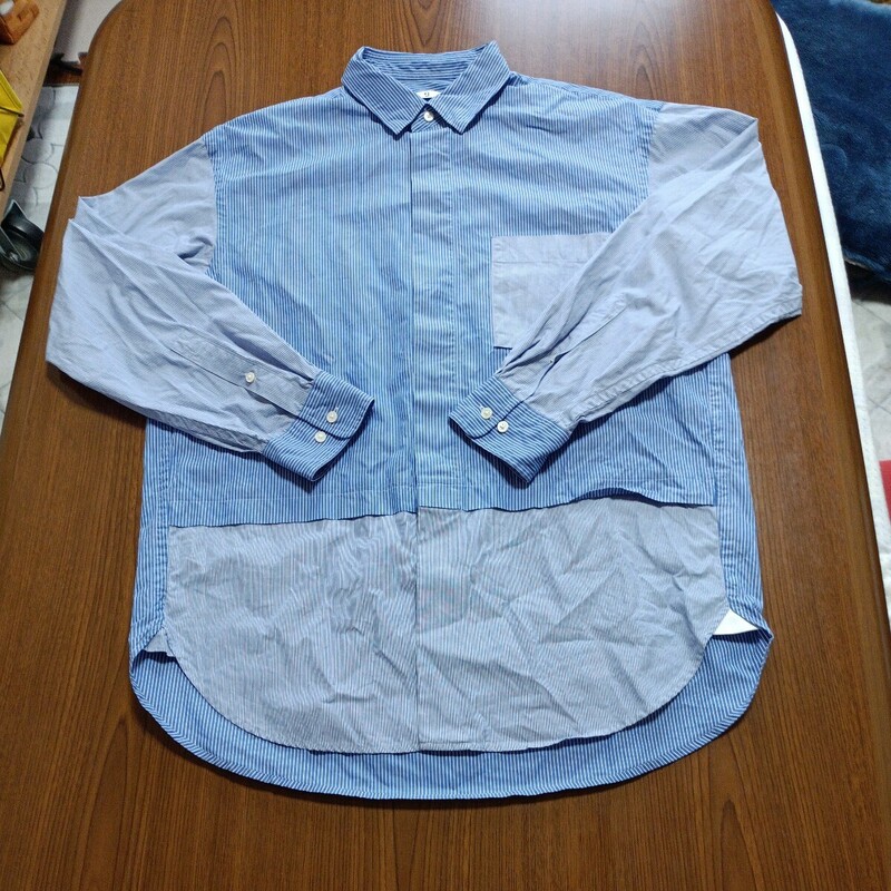 UNIQLOユニクロ＋J　オーバーサイズシャツ(長袖)Sサイズ　Mサイズ相当　ストライプ柄　胸ポケットあり　青空色ブルーBlue春夏コレクション