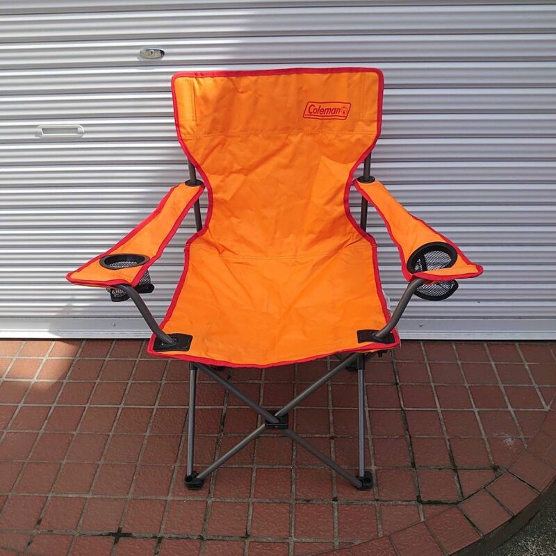 美品 Coleman コールマン アームチェア キャンプ アウトドア 椅子 オレンジ 収納ケース付き 耐荷重80kg