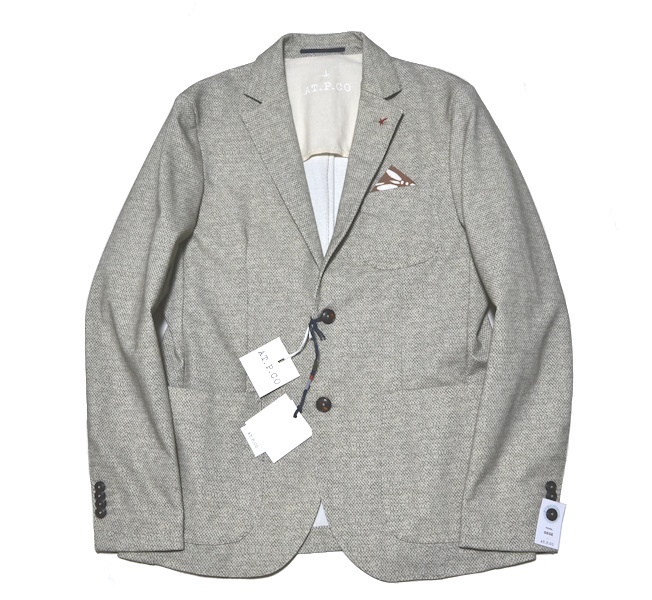 【新品】春夏 AT.P.CO アティピコ authentic garments 高級ジャケット 48（Lサイズ程度）背抜き ポケットチーフ＆ラペルピン付き 8877