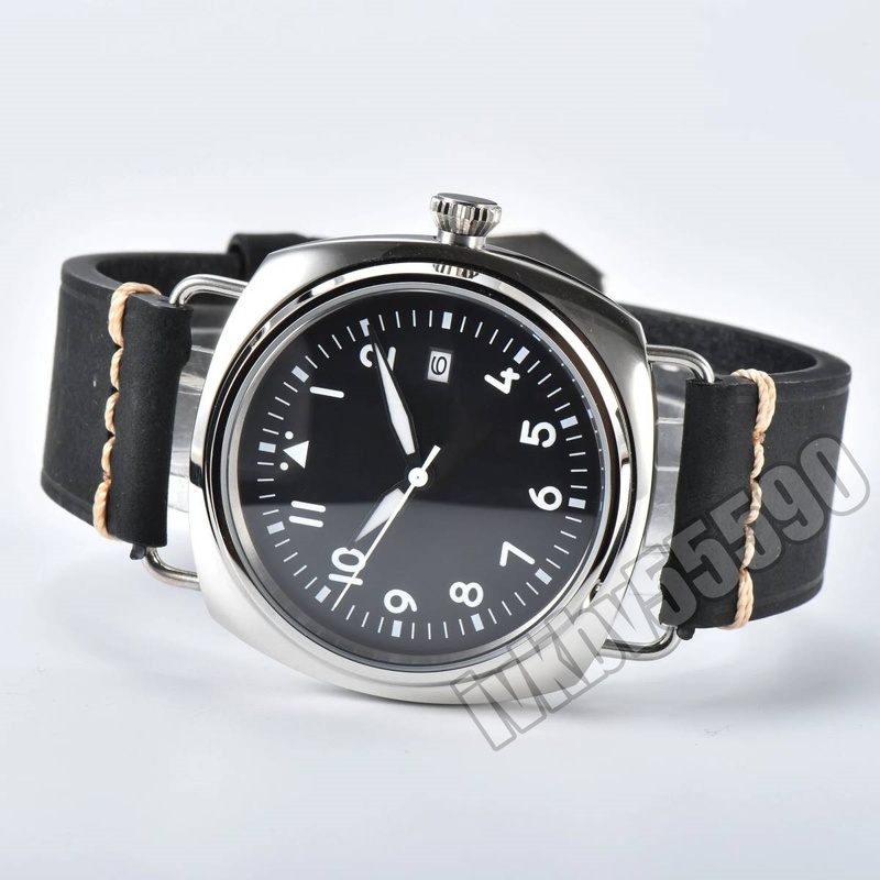 超安●45mm　 ブラックダイヤル　発光　防水　ブラックレザー　自動機械式腕時計　メンズ　nh35