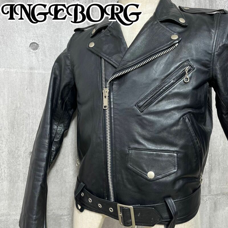 M■ INGEBORG インゲボルグ メンズ レザー 羊皮 ライダースジャケット ブラック 黒 （株） ピンクハウス ダブルライダース バイクウェア 