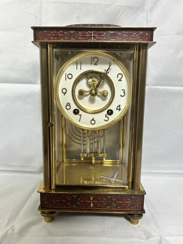  日本美術時計 大正ロマン ゼンマイ式 振子 置き時計 4面ガラス Nマーク 日本製 レトロ ヴィンテージ アンティーク 