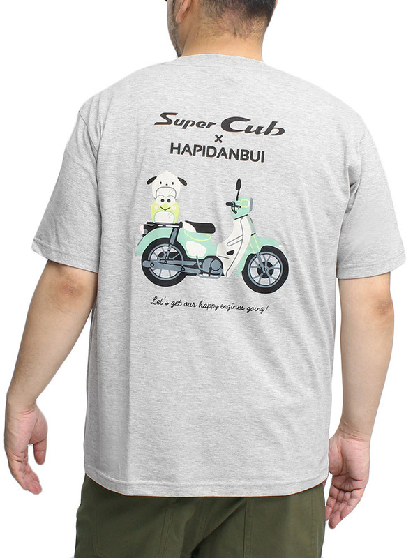 【新品】 4L 杢グレー HONDA サンリオ 半袖 Tシャツ メンズ 大きいサイズ スーパーカブ はぴだんぶい プリント クルーネック カットソー