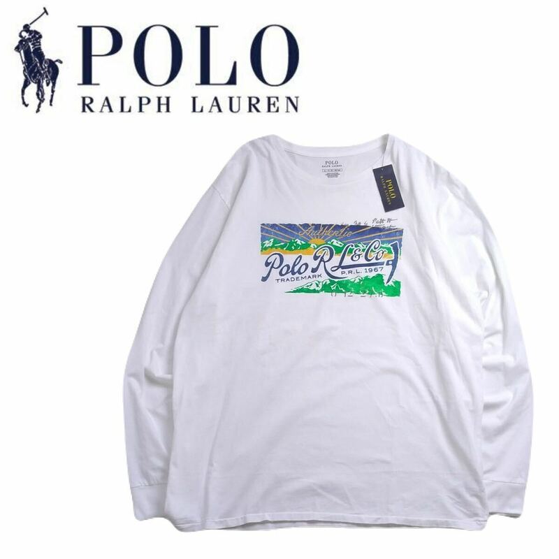 特大XL 新品タグ付 Polo Ralph Lauren 霜降り 長袖Tシャツ ロンT アウトドアプリント メンズ ラルフローレン ポロスポーツ ホワイト 240562