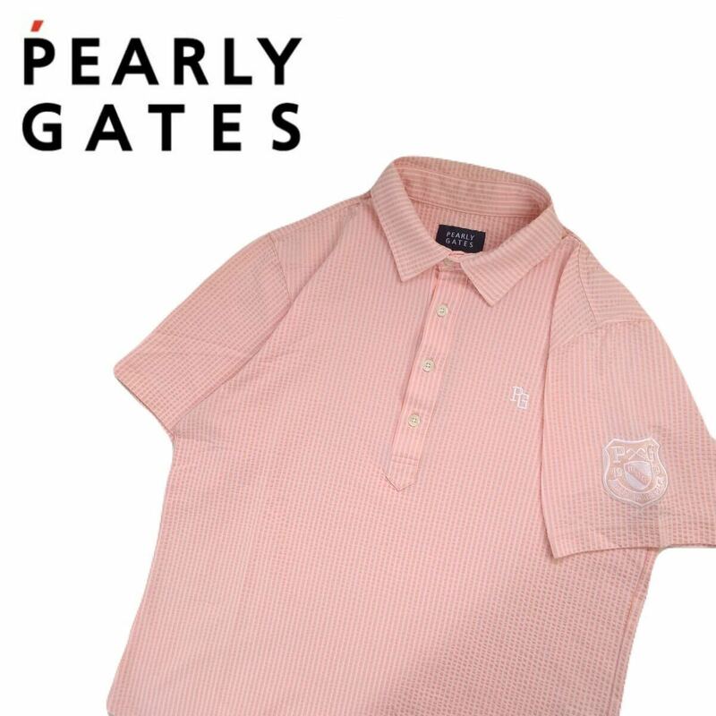 極美品 サラサラ爽快 PEARLY GATES 吸水速乾 ストレッチ シアサッカー 半袖ポロシャツ メンズ4 パーリーゲイツ ゴルフウェア 日本製2405297