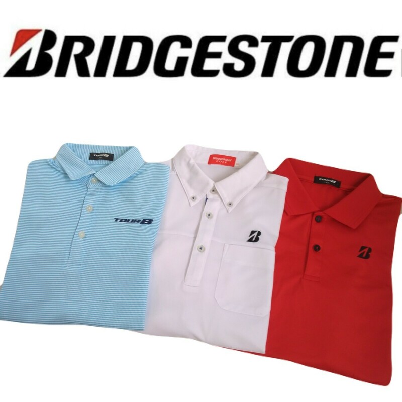 極美品 プロ仕様 豪華3点 BRIDGESTONE GOLF TOUR-B 吸水速乾 ストレッチ 刺繍 半袖ポロシャツ メンズM ブリヂストン ゴルフウェア 2405330