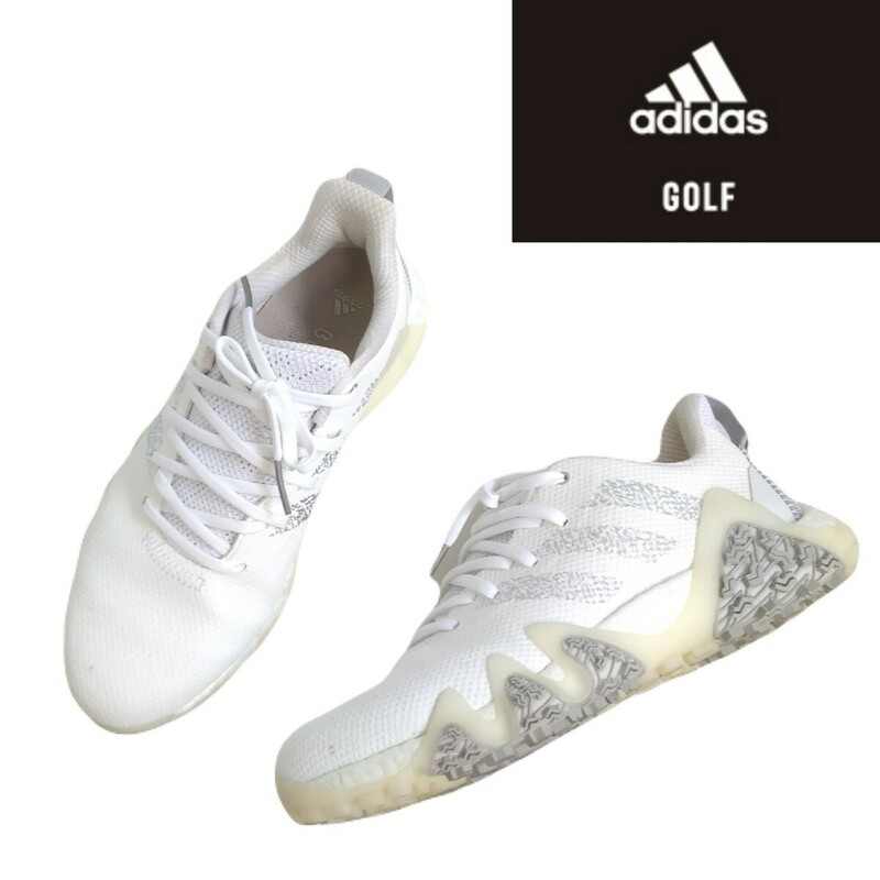 着用少 極美 adidas GOLF CODE CHAOS 22 ゴルフシューズ ゴルフスパイク メンズ26.5cm アディダス コードカオス ゴルフウェア 白 2405313
