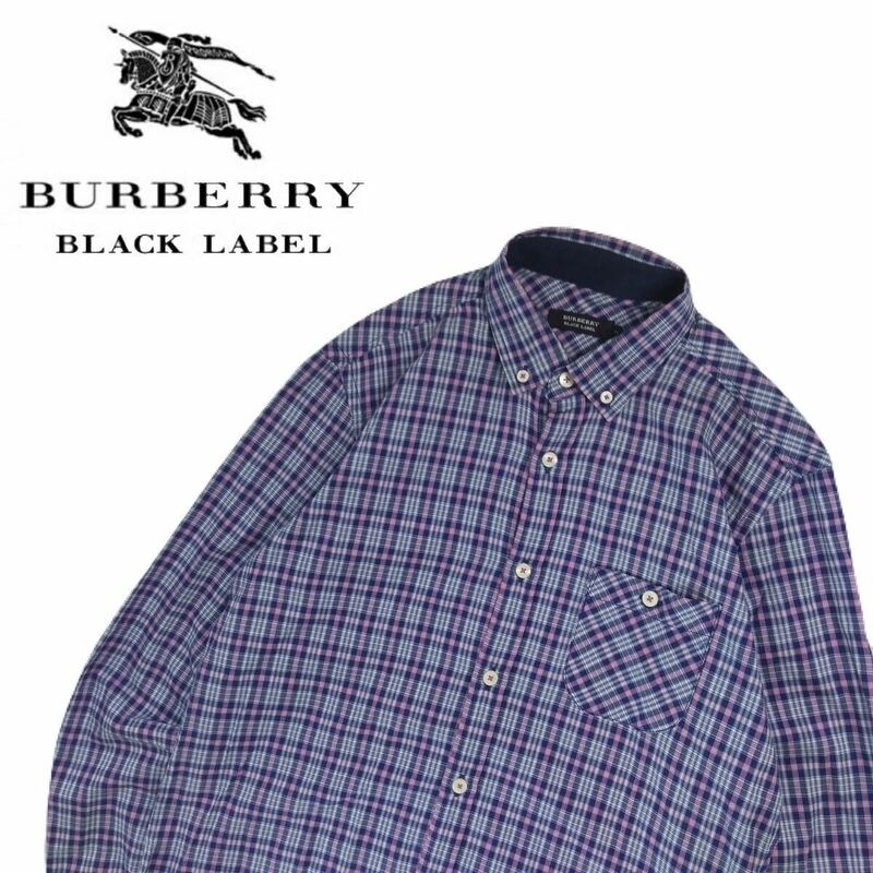 極美品 好配色 BURBERRY BLACK LABEL ノバチェック 総柄 長袖シャツ ドレスシャツ ワイシャツ メンズ2 バーバリーブラックレーベル 2405344