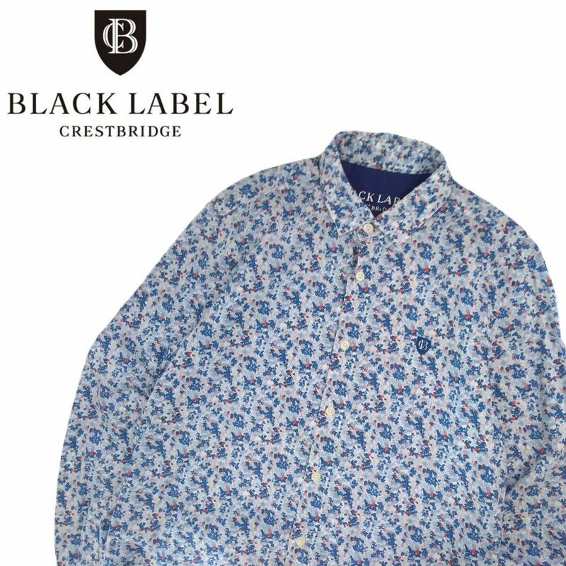 極美品 BLACK LABEL CRESTBRIDGE フローラル 総柄 長袖シャツ ドレスシャツ ワイシャツ メンズM ブラックレーベルクレストブリッジ 2405337