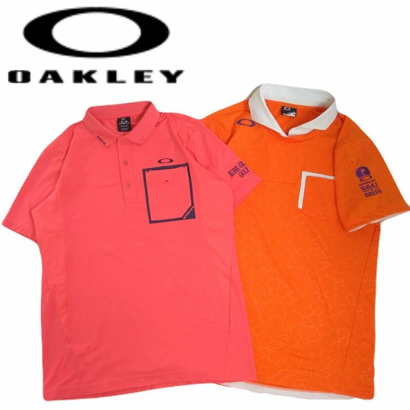 着用少 極美 近年新作 最高級 豪華刺繍2点 OAKLEY 吸水速乾 ストレッチ 総柄 半袖ポロシャツ メンズM オークリー ゴルフウェア 2405353