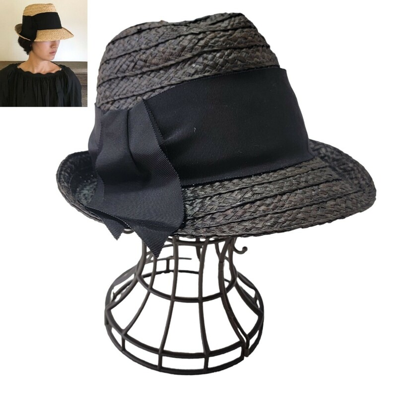 【新品】日本製 スグリ Sugri ラフィアハット 帽子 麦わら帽子 UV対策 58㎝ 紫外線対策 ラフィアソフトハット 中折れ帽 ブラック