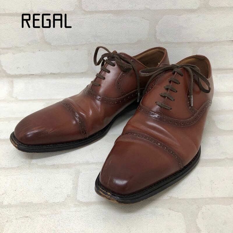 H■① REGAL リーガル クォーターブローグ 革靴 25.5cm メンズ ブラウン 茶 レザーシューズ ビジネスシューズ ストレートチップ 靴 中古品 
