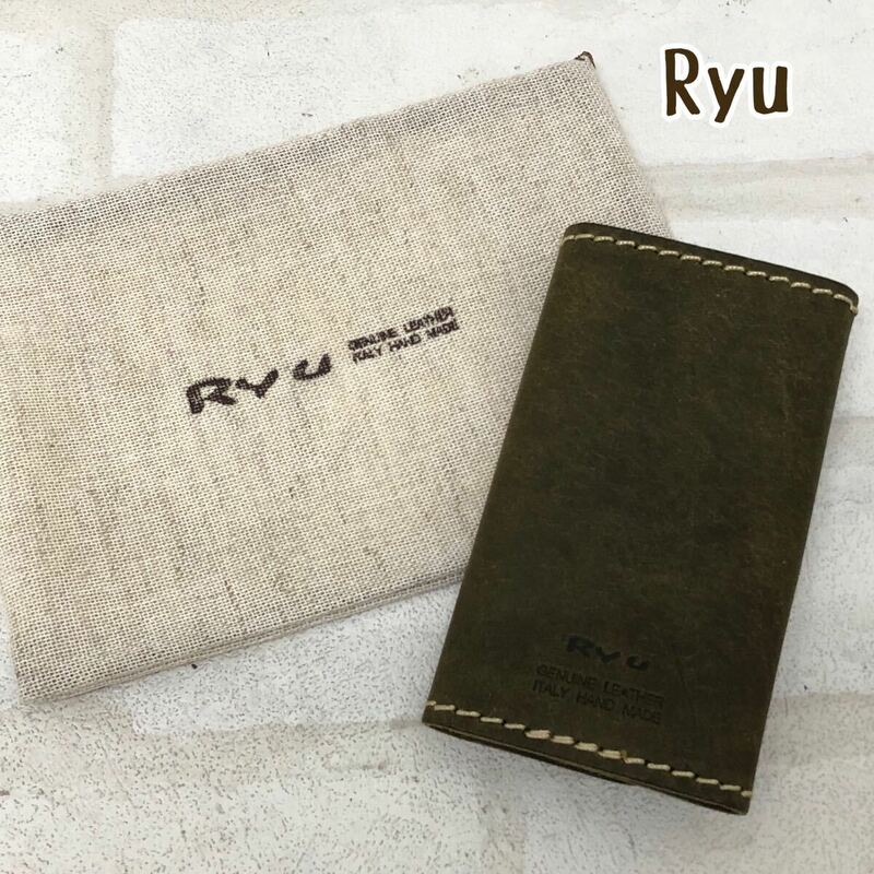 H■ Ryu リュー キーケース レザー 革製 オリーブ 緑系 キーカバー 4連 鍵入れ 無地 シンプル 軽量 メンズ 紳士 ファッション小物 