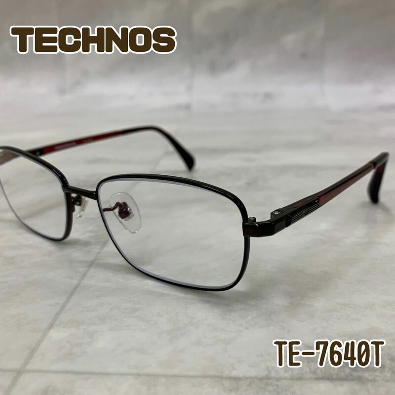 Y■ TECHNOS テクノス メガネフレーム TE-7640T 55□17-140 チタニウム 金属フレーム フルリム 赤茶系 度付き 老眼鏡 眼鏡 メガネ 