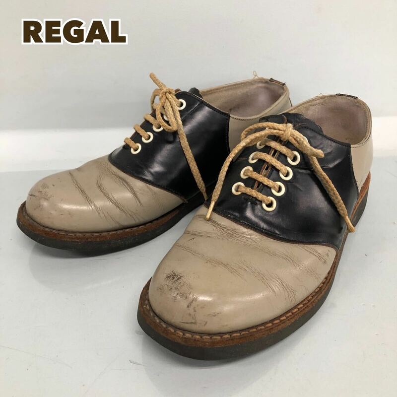 H■ REGAL リーガル サドルシューズ レディース 23.5cm ブラック グレー サドルオックスフォード レザーシューズ 革靴 中古品 