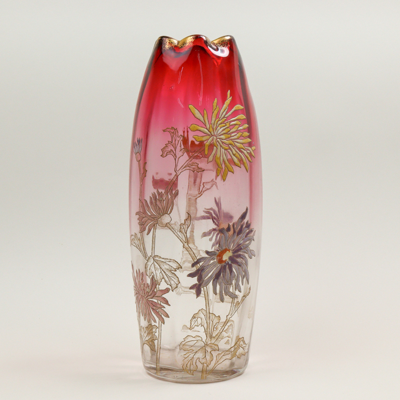 NRBy ルグラ Legras OLGA エナメル菊模様花瓶 34cm 飾り壷 アール・ヌーヴォー