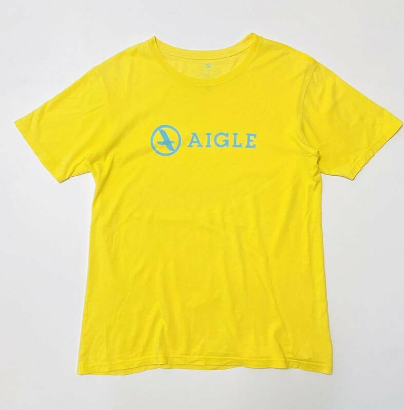 衝撃プライス！『シンプル王道モデル！』【AIGLE エーグル/ロゴプリント】半袖Tシャツ！トップス【L/イエロー】I47